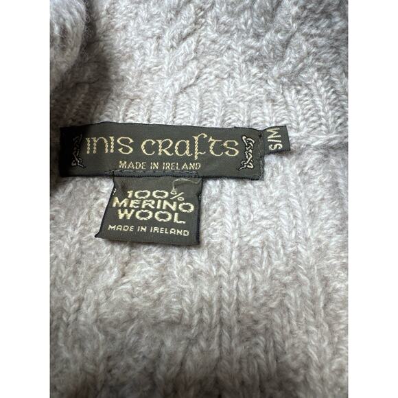 Inis Crafts Ireland Merino Wool Zip Cape Sweater S Natural Oatmeal Cable Knit - Picture 2 of 12